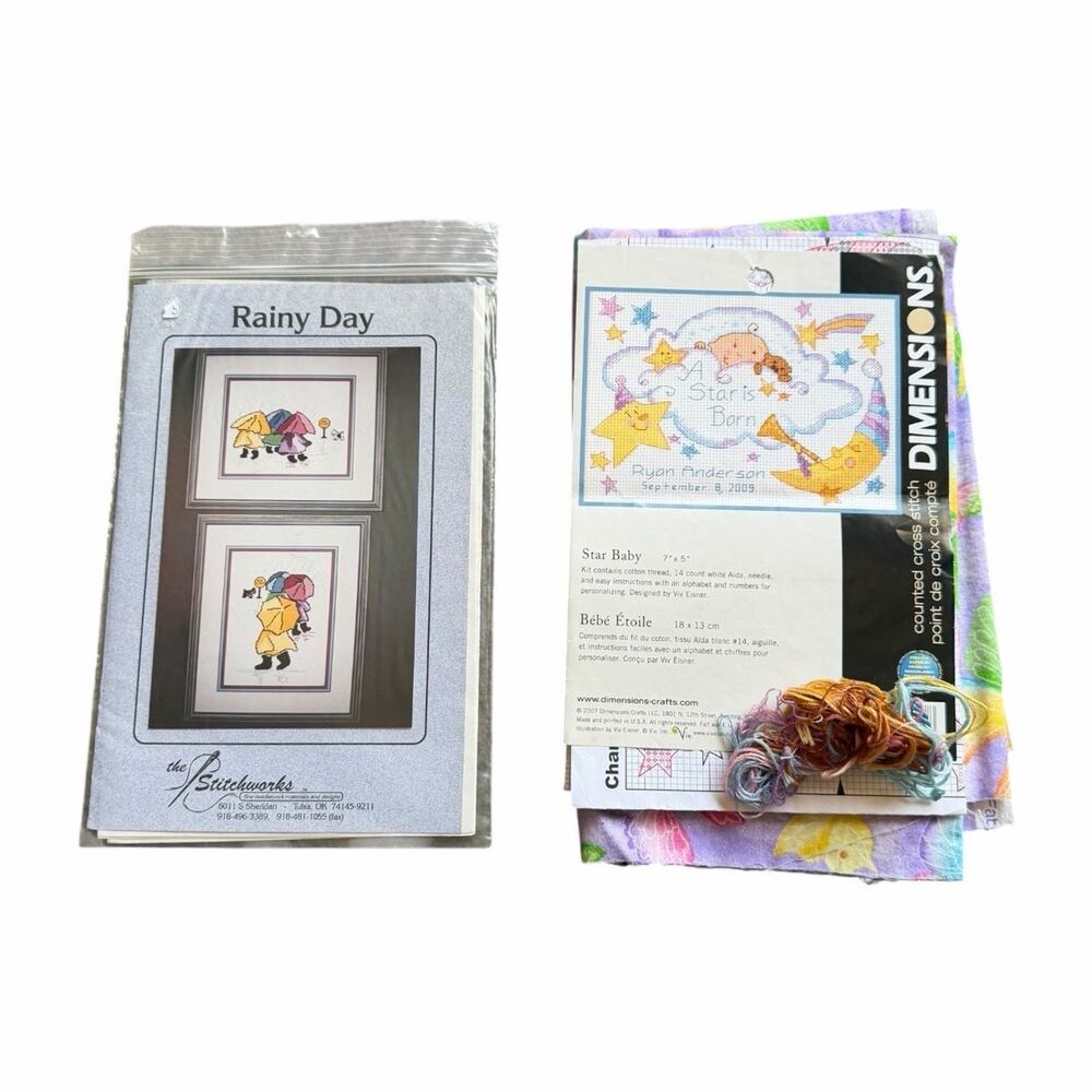 Vintage Cross Stitch Pattern & Kit Bundle Rainy Day Stitchworks Dimensions